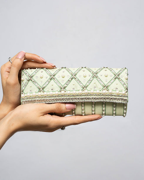 Pastel Green Clutch with Handwork